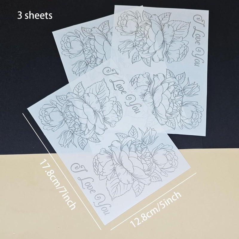 JBQUEEN 3pc I Love You Flower Stick&Shine Foil Transfer Sticker Paper for Handmade Card Making Scrapbooking and Album Journal Invitation Decoration Metallic Hot Foil Transfer Printing Adhesive Sheets - Image 2